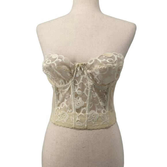 Vintage Victorias Secret Gold Label Sheer Cream Lace Corset 36B Union Tag Bride - Picture 1 of 10